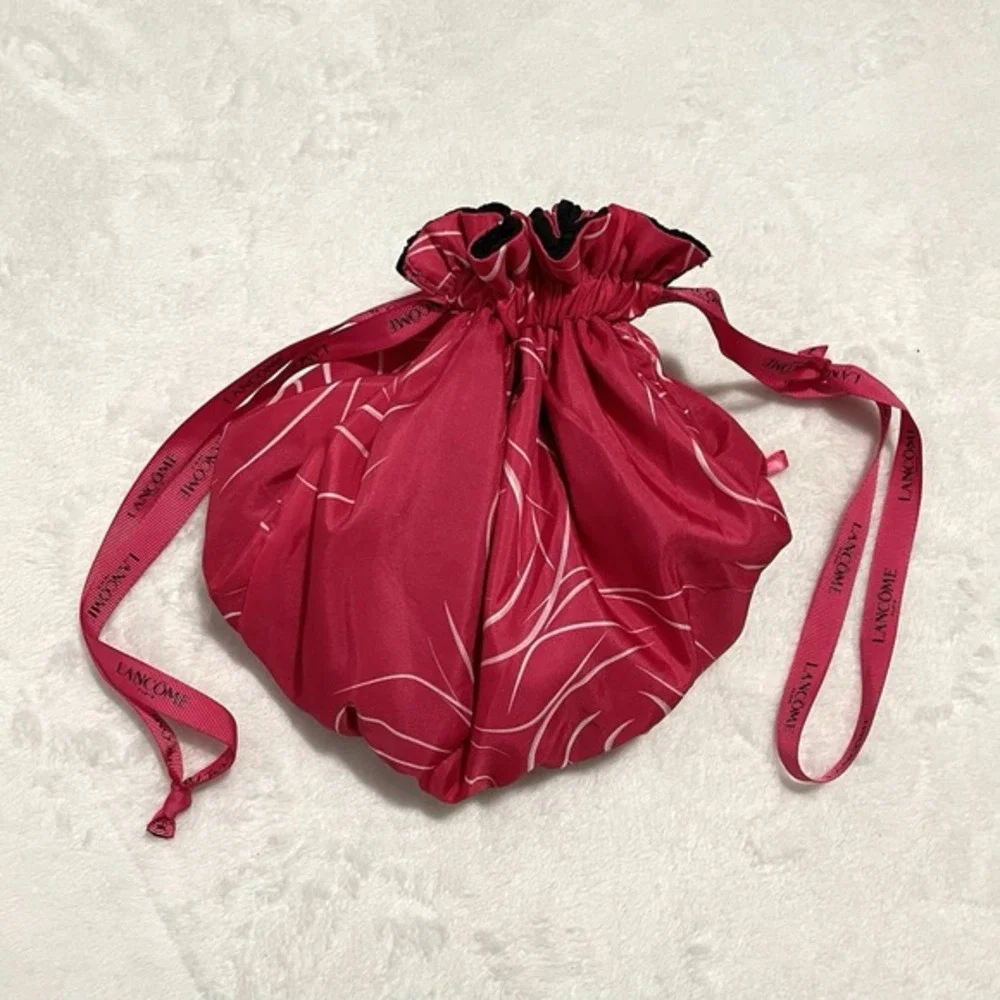 Lancome Makeup Bag Reversible Toiletry‎ Black Pink Drawstring Bucket Pouch